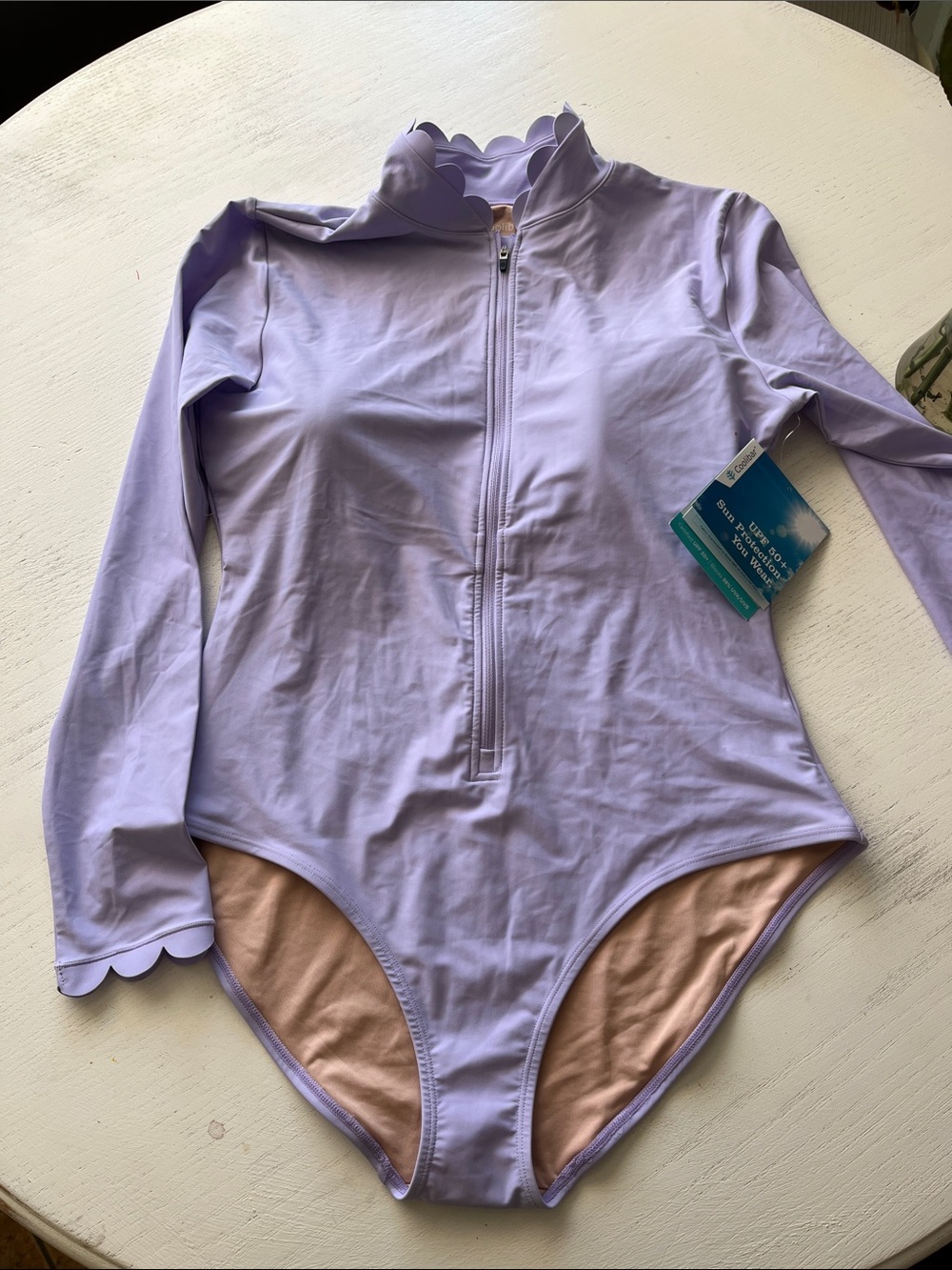 Coolibar UPF 50+ Women's Great Star Scallop Long Sleeve Swimsuit Lavender SizeL